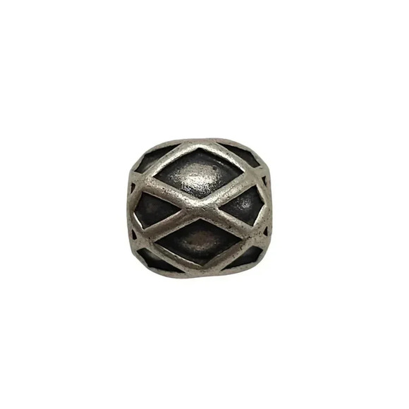 Sterling Silver Pandora Harlequin Criss Cross Charm Bead 1/2" Diameter - Picture 1 of 5